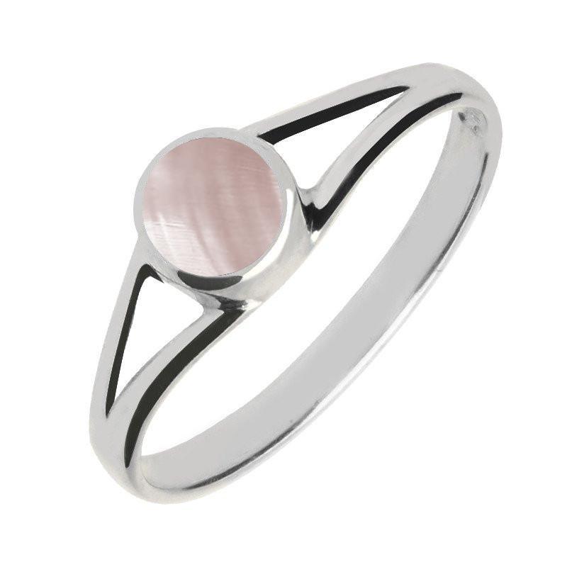 Sterling Silver Pink Mother of Pearl Round Split Shoulder Ring