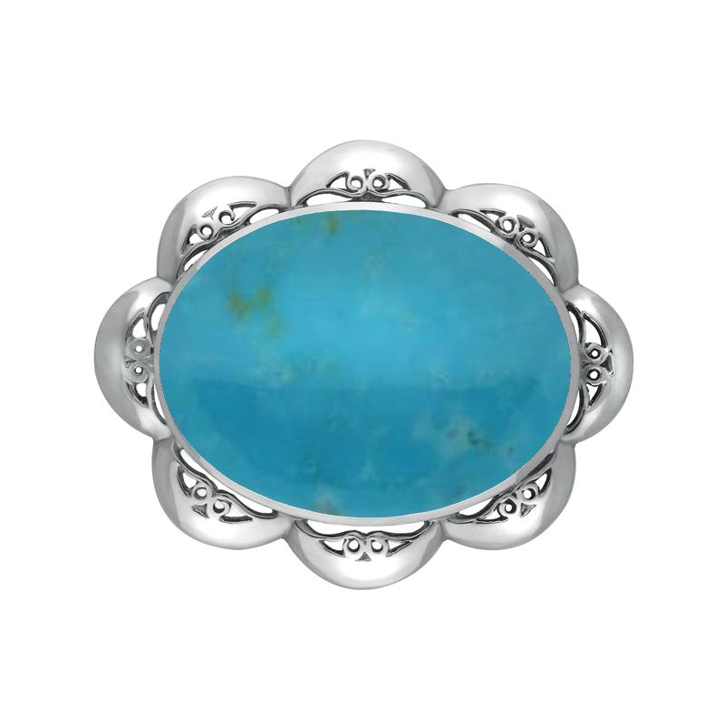 Sterling Silver Turquoise Oval Scalloped Edge Brooch