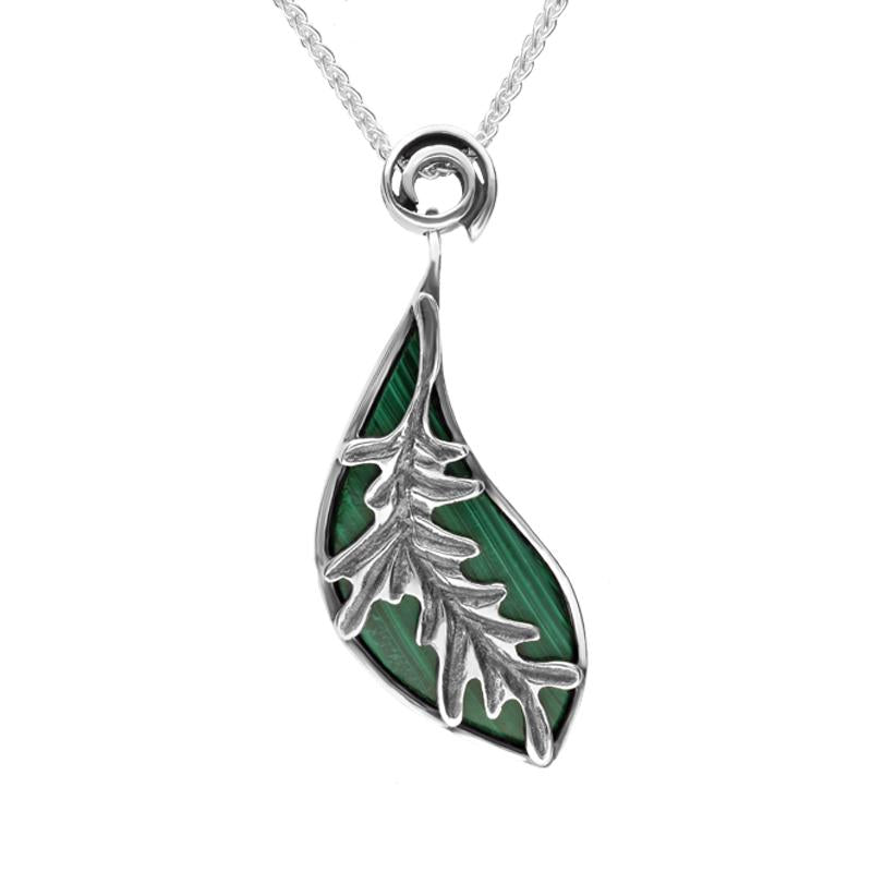 Sterling Silver Malachite Acanthus Leaf Necklace