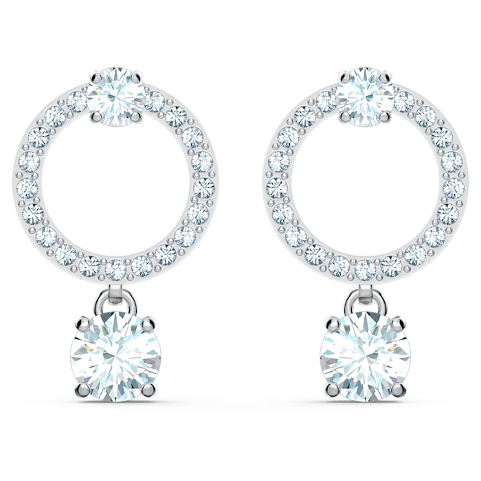 Swarovski Attract White Rhodium Plated Circle Crystal Drop Earrings