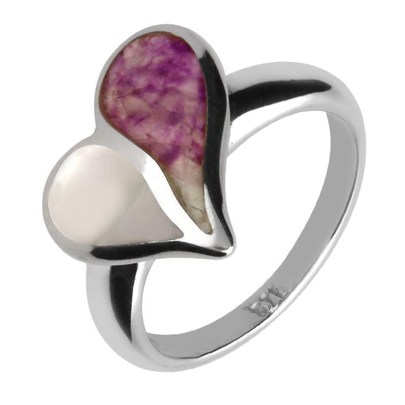 Sterling Silver Blue John White Mother of Pearl Split Heart Ring