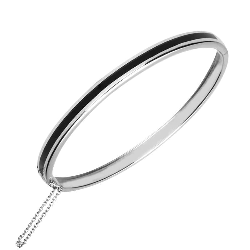 Sterling Silver Whitby Jet Channel Set Hinged Bangle