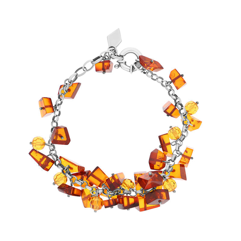 Sterling Silver Amber Chunky Bracelet D