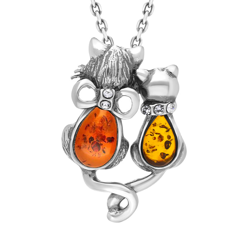 Sterling Silver Amber Cat Necklace