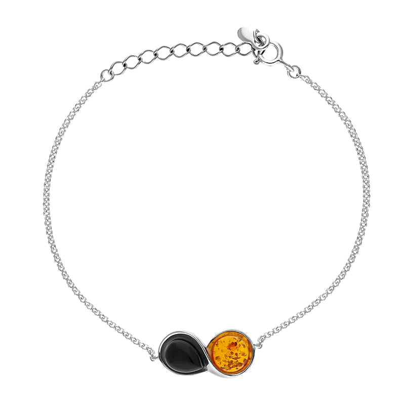 Sterling Silver Amber Whitby Jet Bracelet