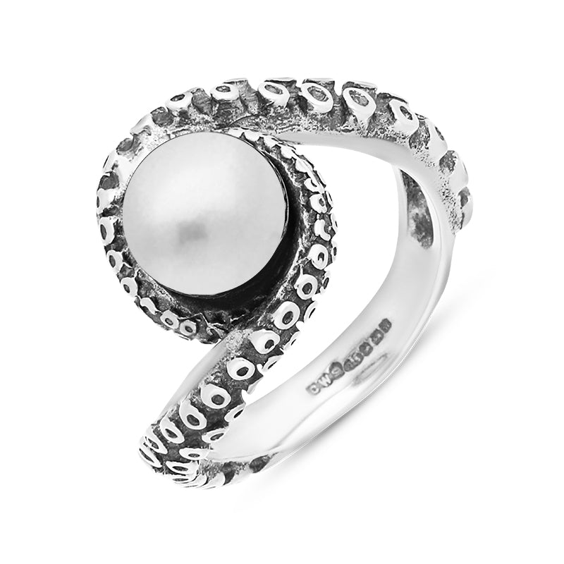 Sterling Silver Freshwater Pearl Bead Twist Tentacle Ring