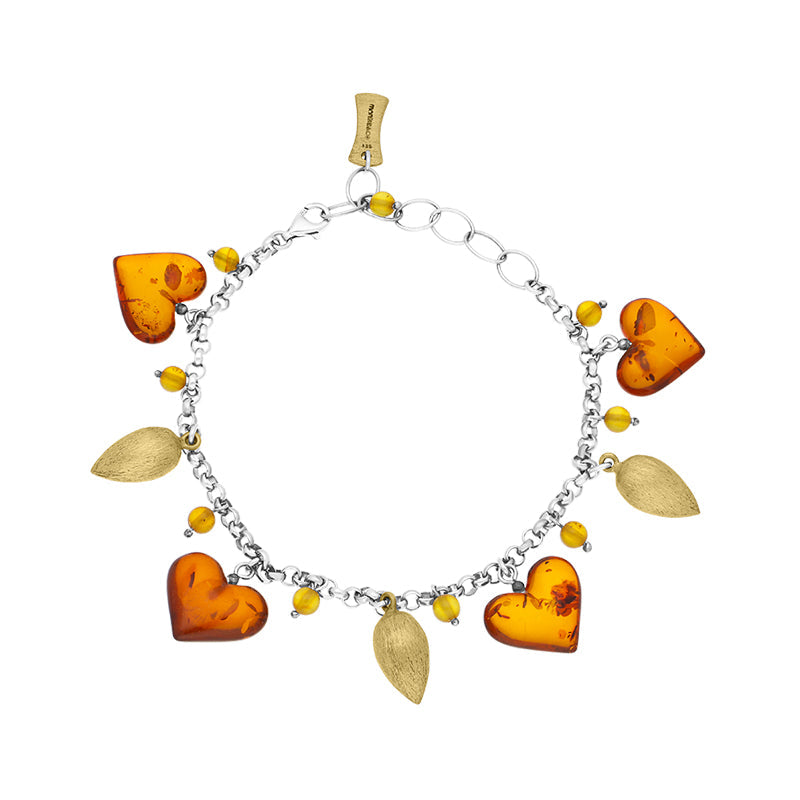Sterling Silver Gold Plated Amber Heart Bracelet D