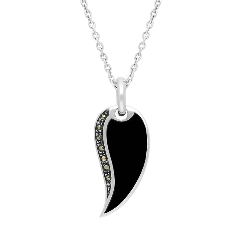 Sterling Silver Whitby Jet Marcasite Teardrop Necklace