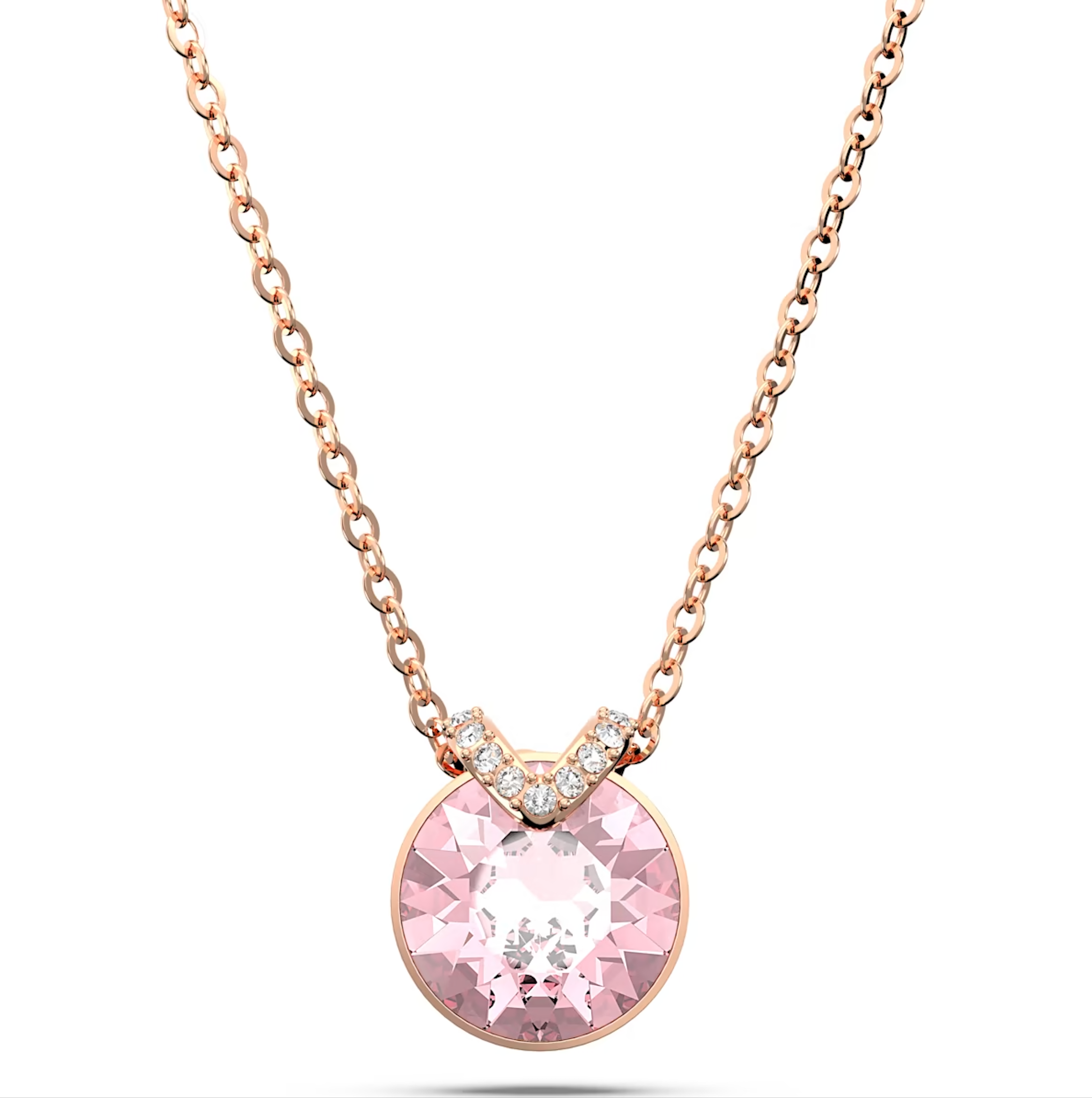 Swarovski Bella Rose Gold Tone Plated V Pink Crystal Necklace