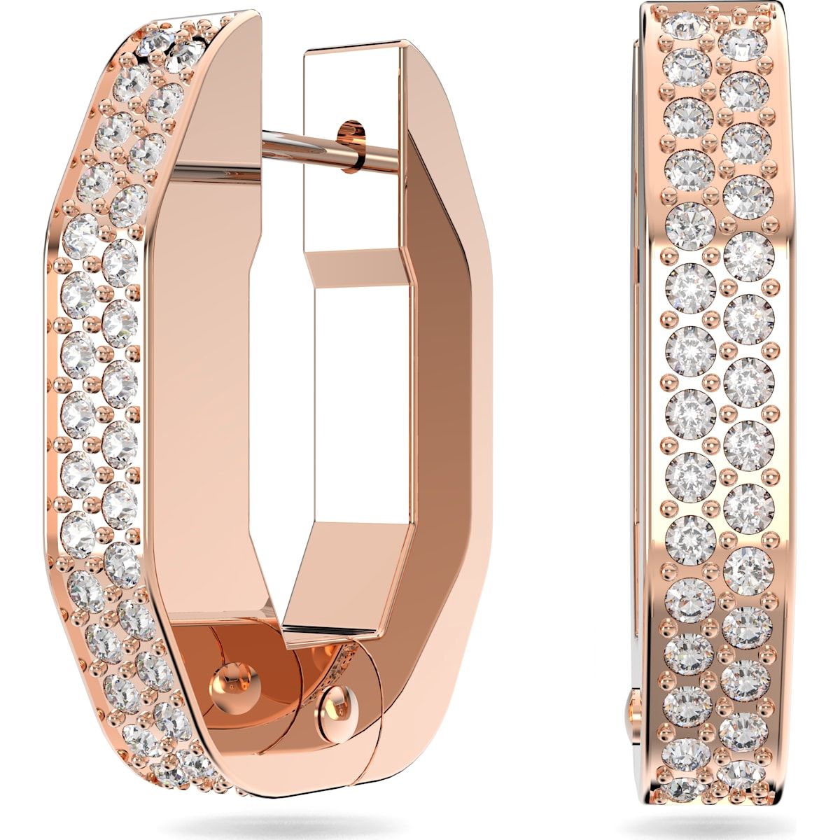 Swarovski Dextera Rose Gold Tone Plated Small White Crystal Octagon Hoop Earrings