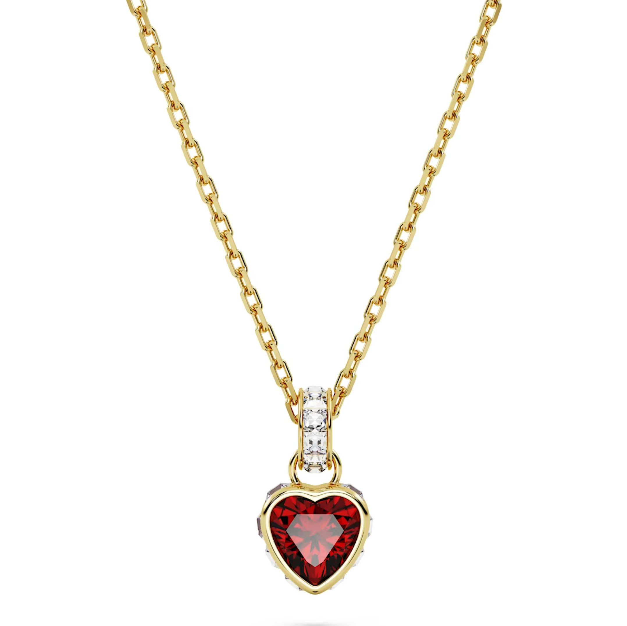 Swarovski Stilla Yellow Gold Tone Plated Heart Red Crystal Pendant Necklace