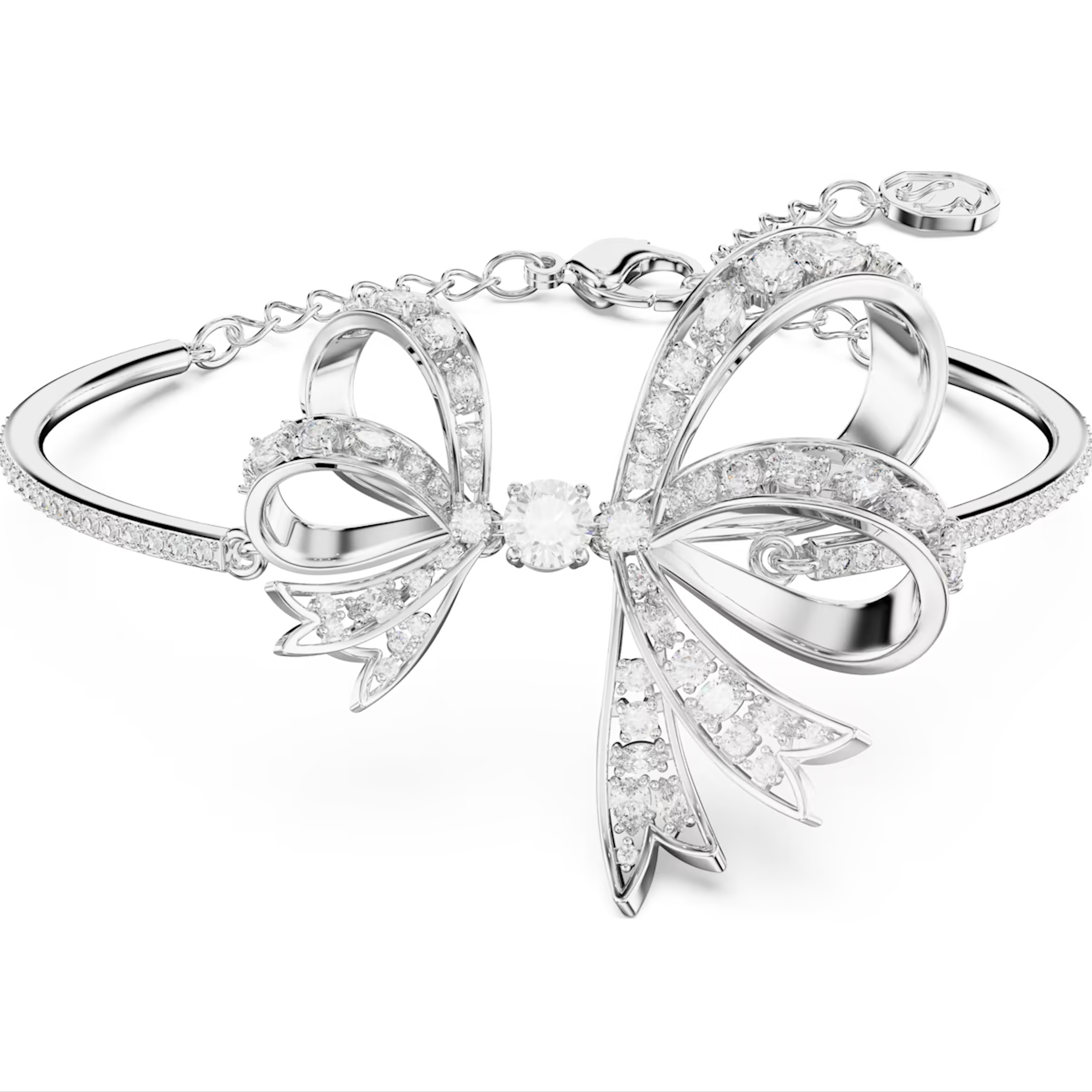 Swarovski Volta Rhodium Plated Bow White Crystal Bangle