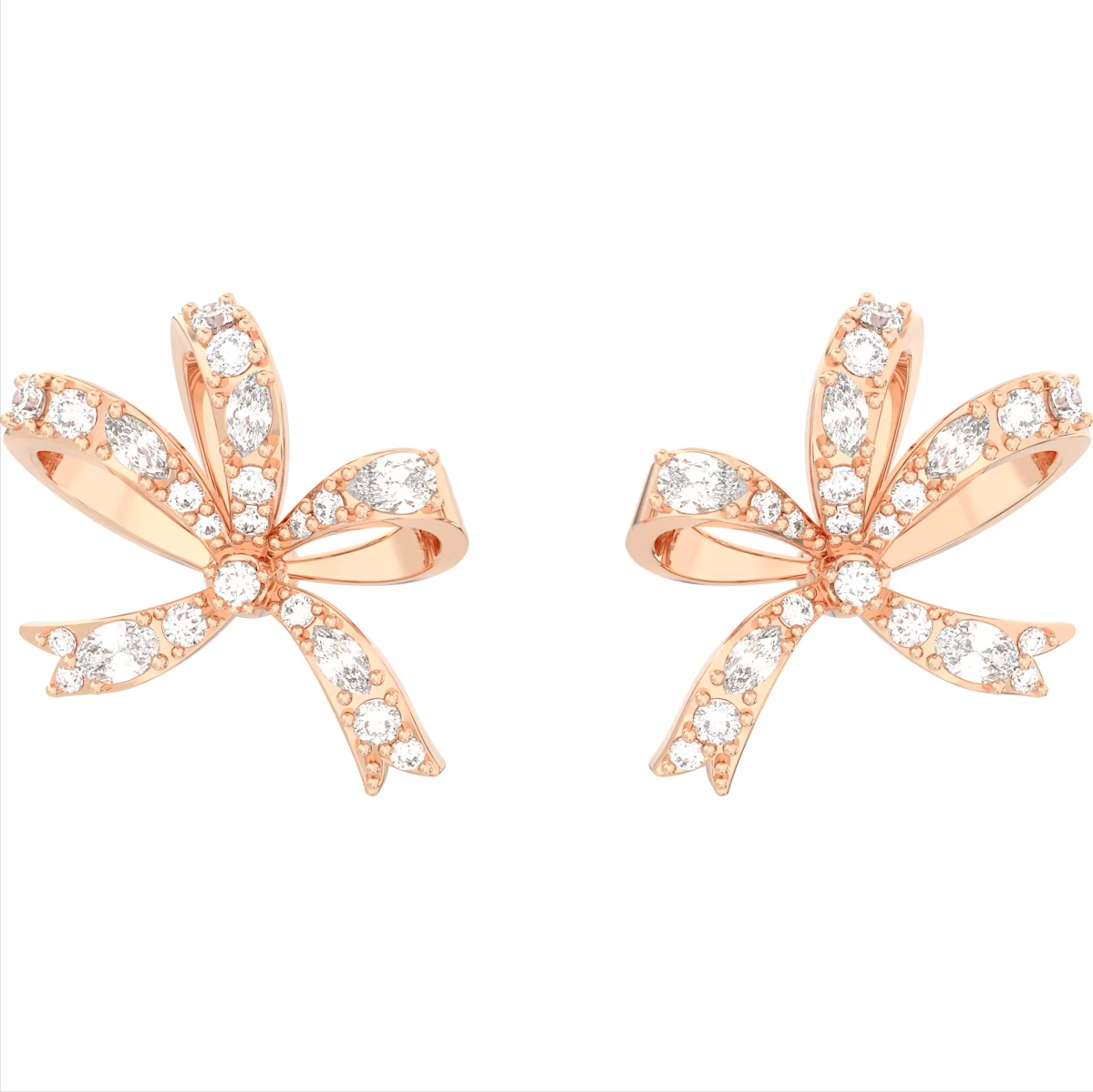 Swarovski Volta Rose Gold Tone Plated Small Bow White Crystal Earrings