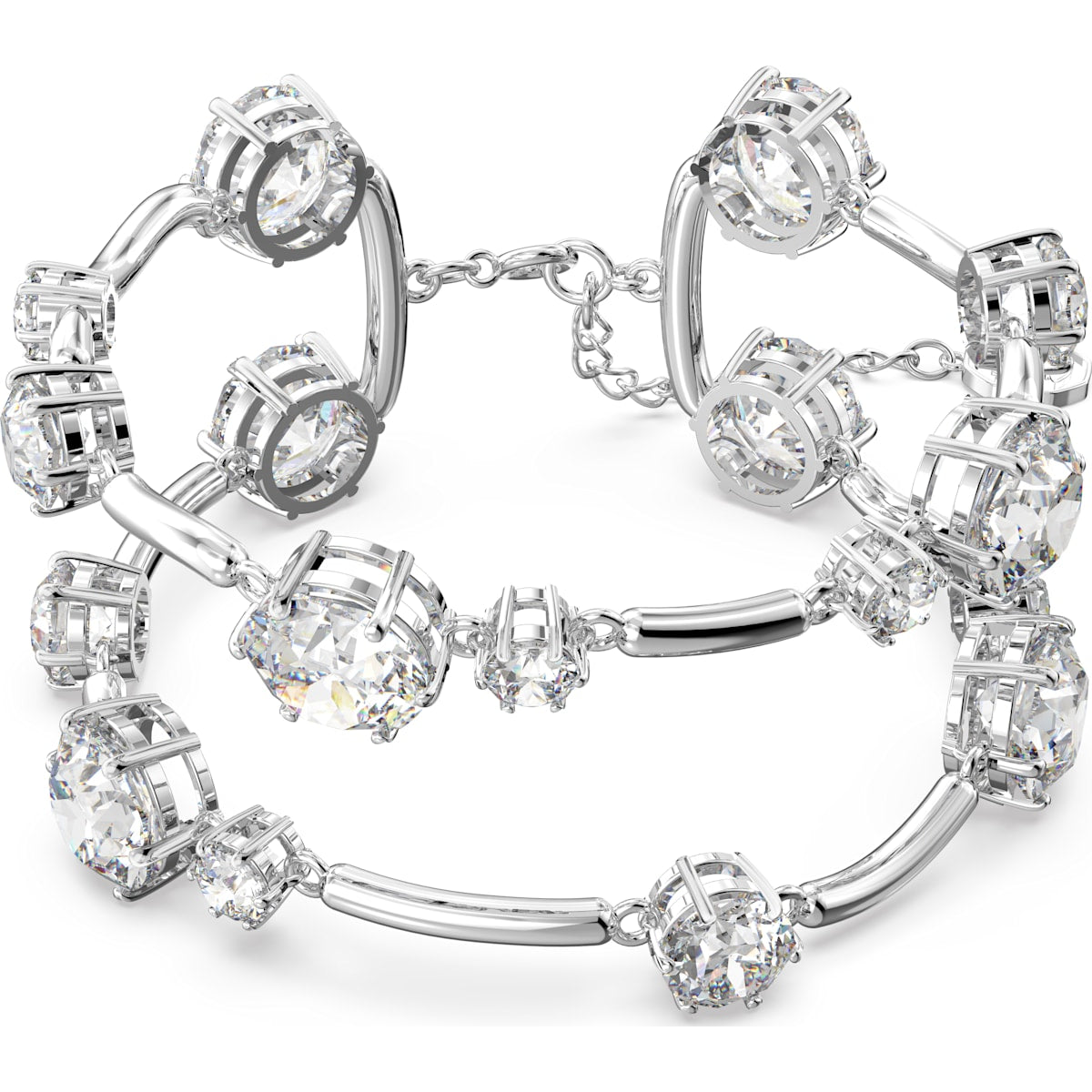 Swarovski Constella Rhodium Plated White Crystal Mixed Round Cuts Bangle