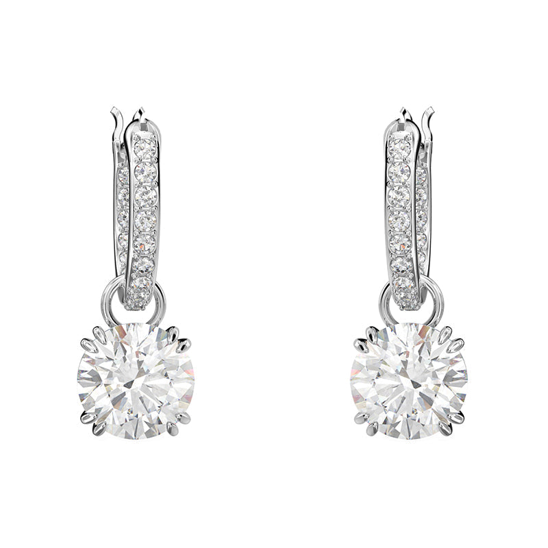 Swarovski Constella Rhodium Plated White Crystal Pave Drop Earrings