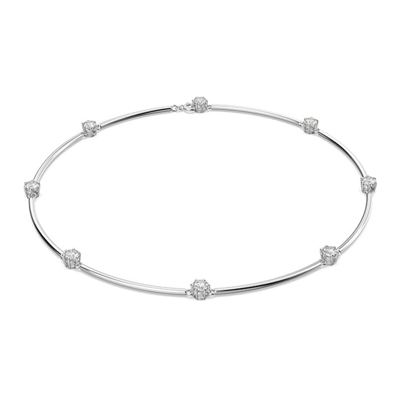 Swarovski Constella Rhodium Plated White Crystal Round Cut Necklace