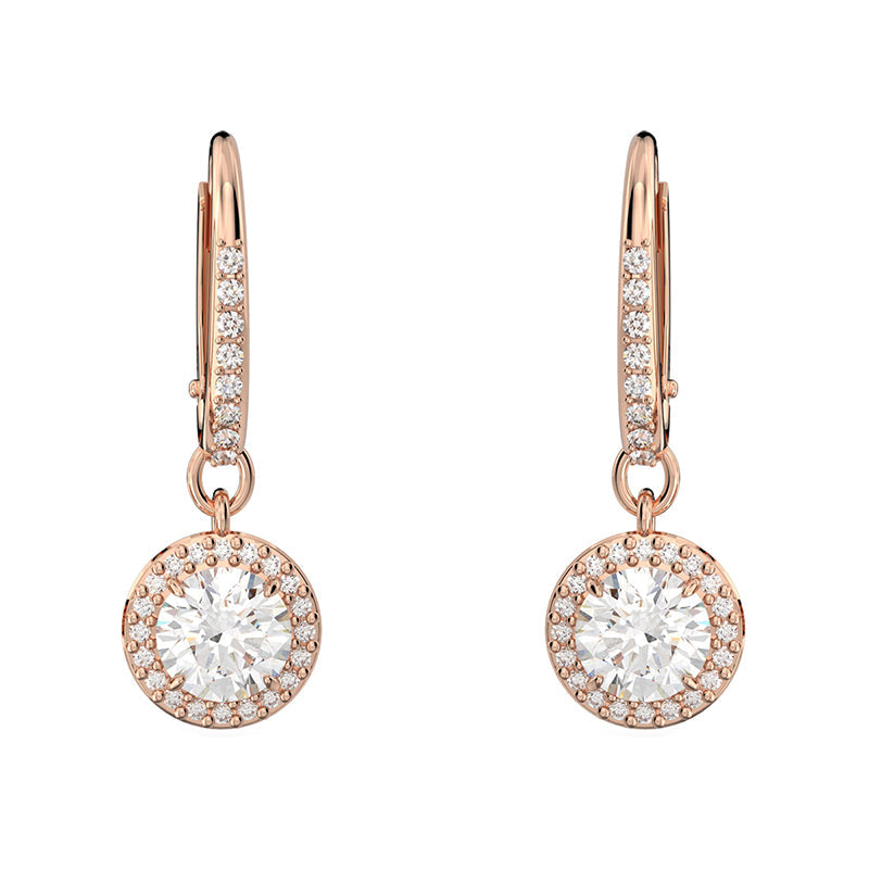 Swarovski Constella Rose Gold Tone Plated White Crystal Pave Drop Earrings