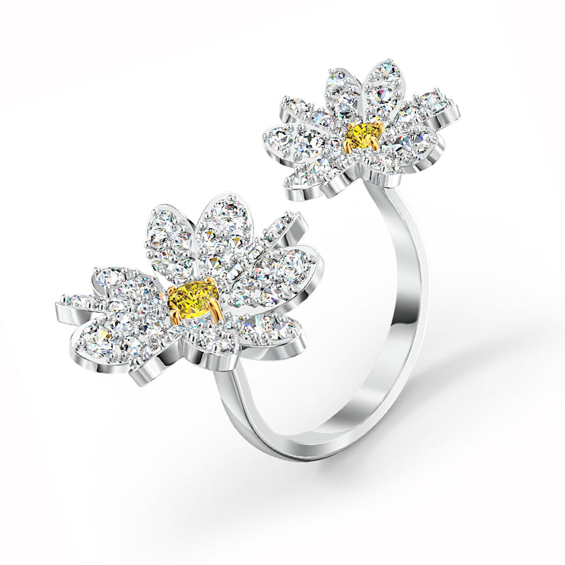 Swarovski Eternal Flower Rhodium Plated Crystal Open Ring D