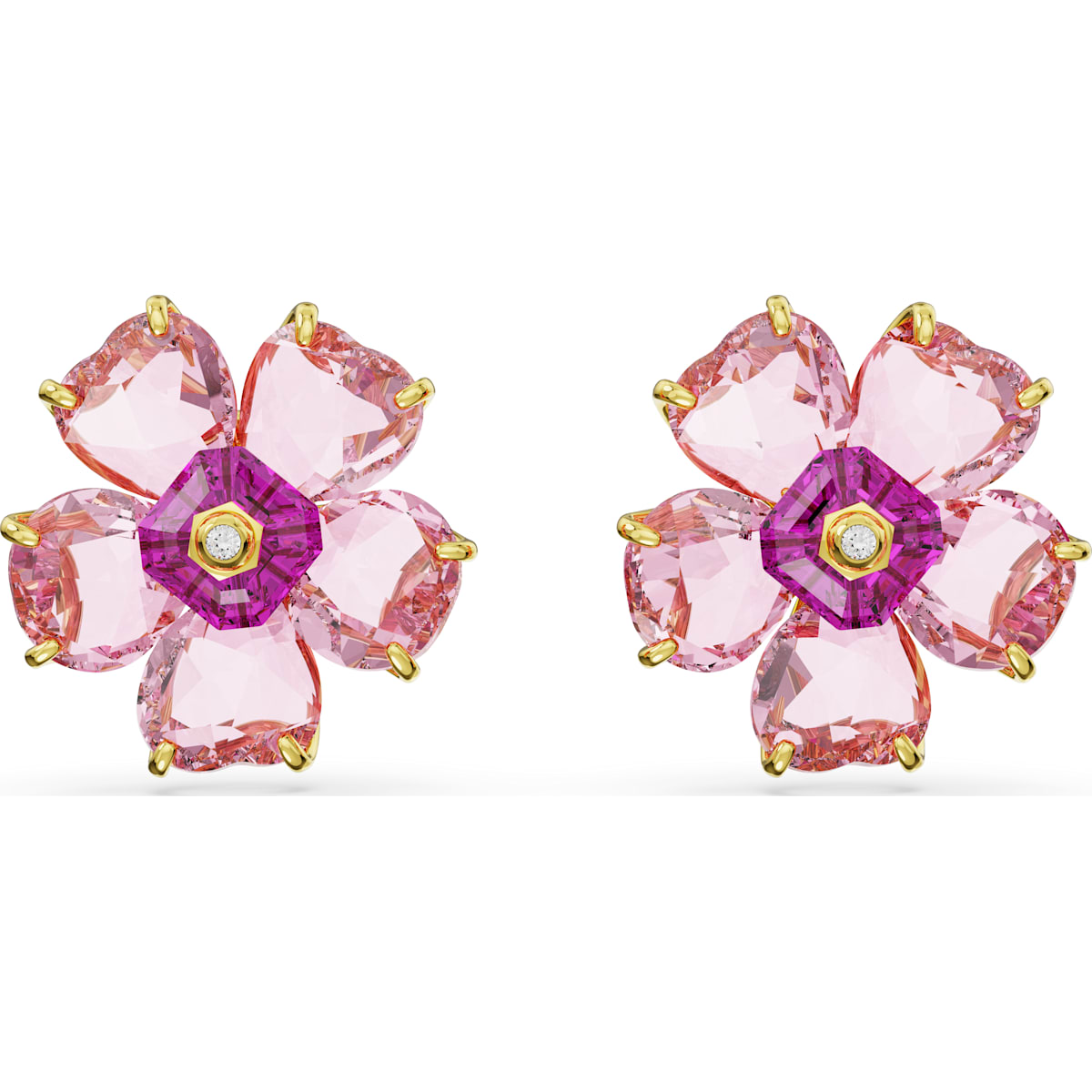 Swarovski Florere Gold Tone Plated Pink Crystal Flower Stud Earrings