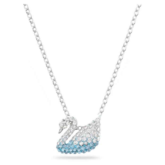 Swarovski Iconic Swan Rhodium Plated Blue Crystal Swan Necklace