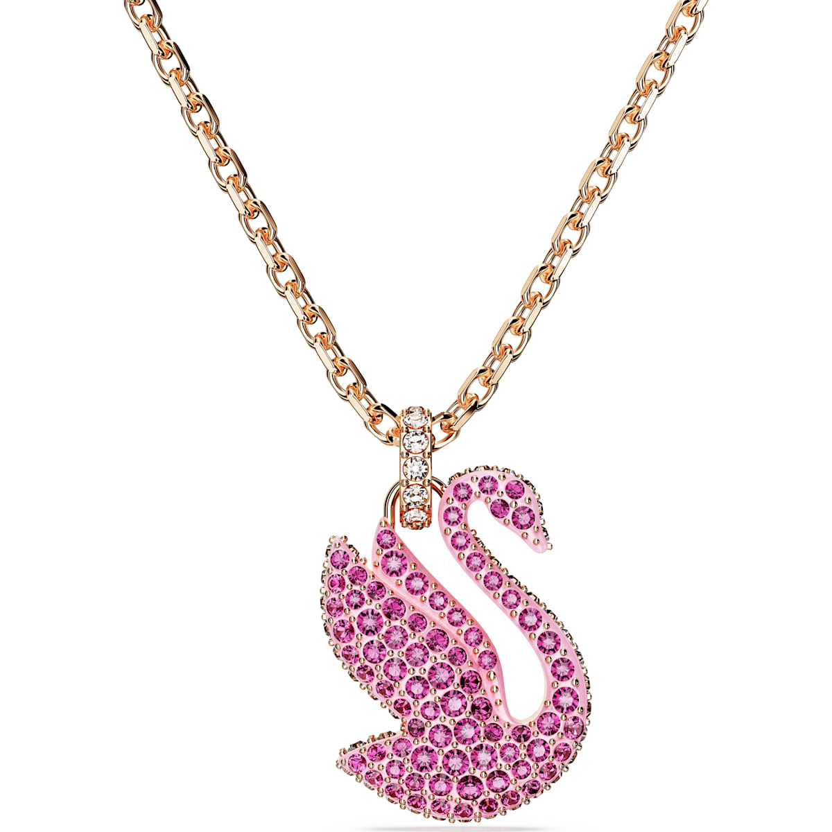 Swarovski Iconic Swan Rose Gold Tone Plated Pink Crystal Necklace
