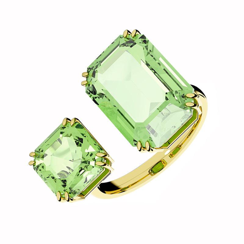 Swarovski Millenia Gold Tone Plated Green Crystal Octagon Cut Cocktail Ring Size 52