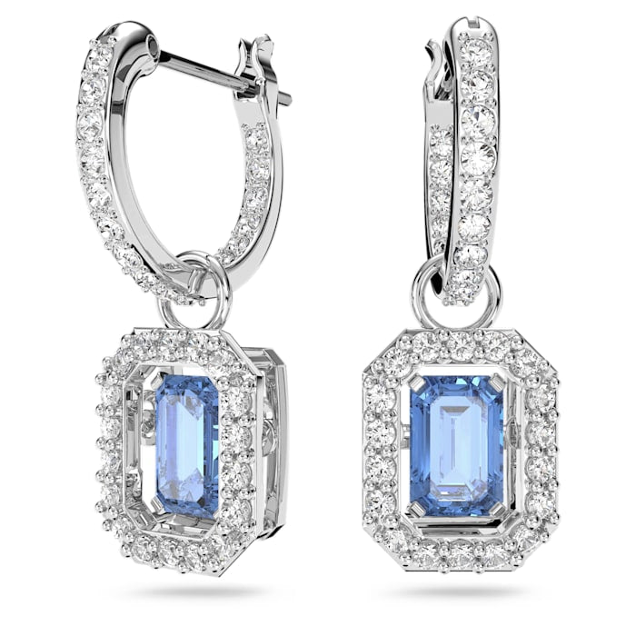Swarovski Millenia Rhodium Plated Octagon Cut Blue Crystal Drop Earrings