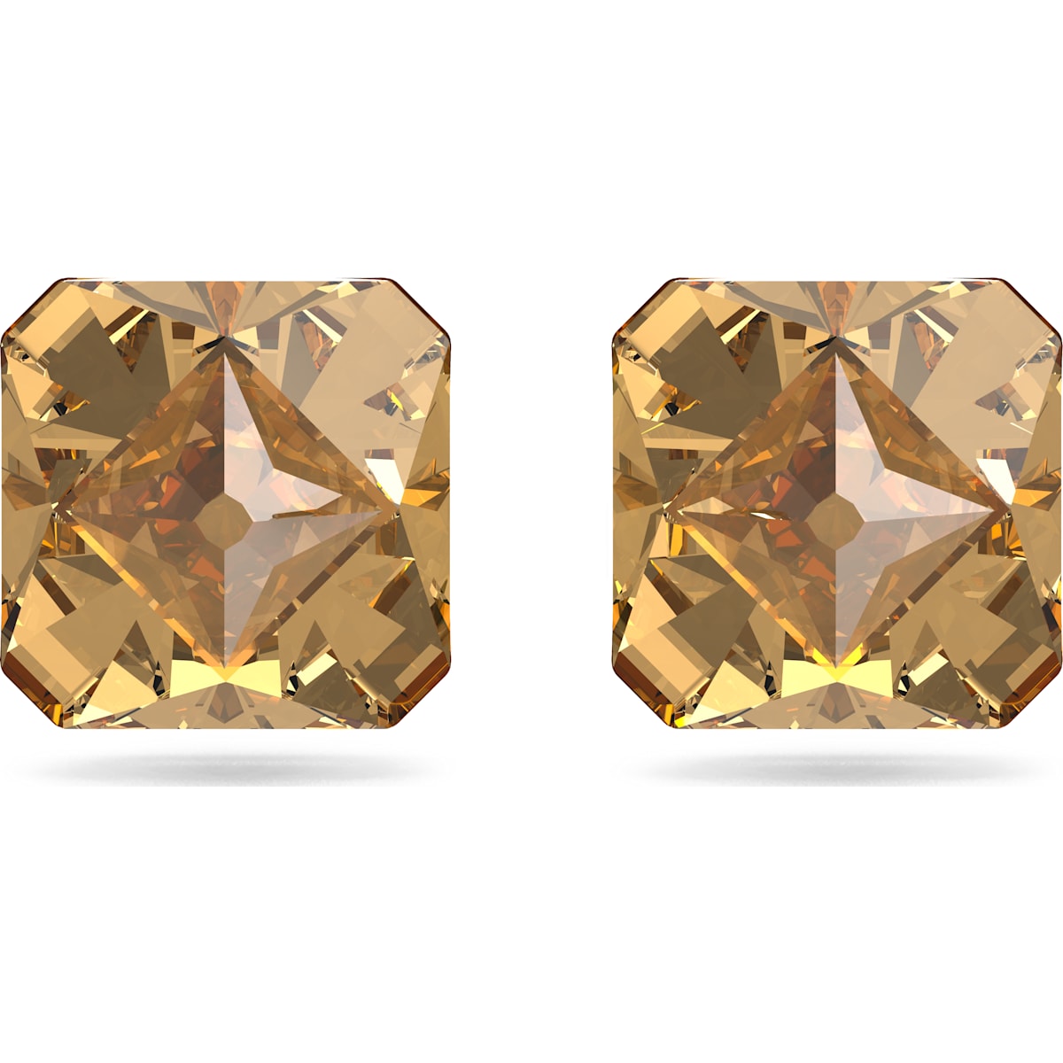Swarovski Ortyx Gold Tone Plated Yellow Crystal Pyramid Cut Stud Earrings
