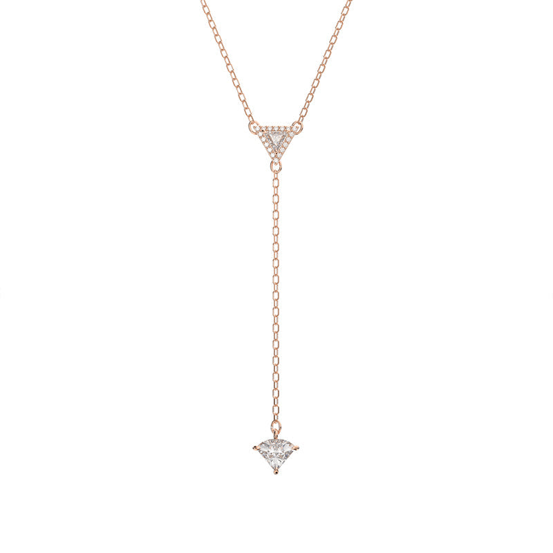 Swarovski Ortyx Rose Gold Tone Plated White Crystal Triangle Cut Y Necklace