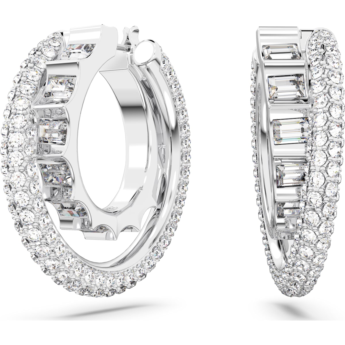 Swarovski Rota Rhodium Plated White Crystal Hoop Earrings