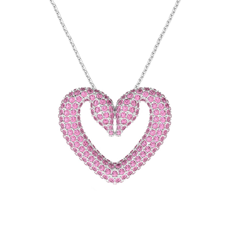 Swarovski Una Rhodium Plated Medium Pink Heart Necklace D