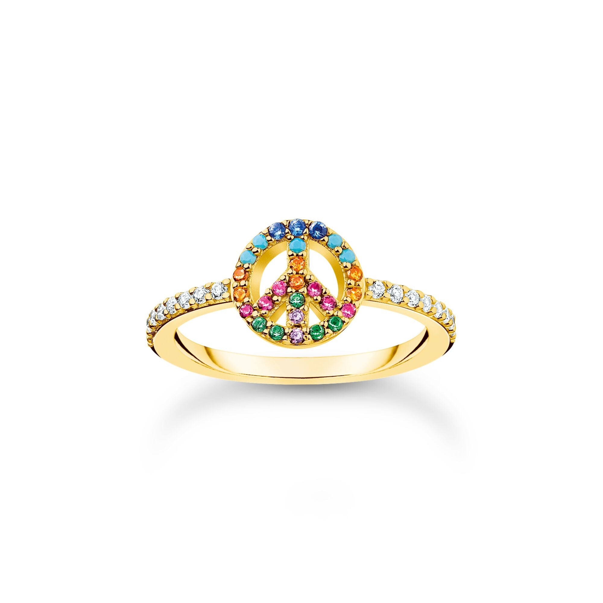 Thomas Sabo Charm Club Gold Plated Sterling Silver Colourful Peace Ring