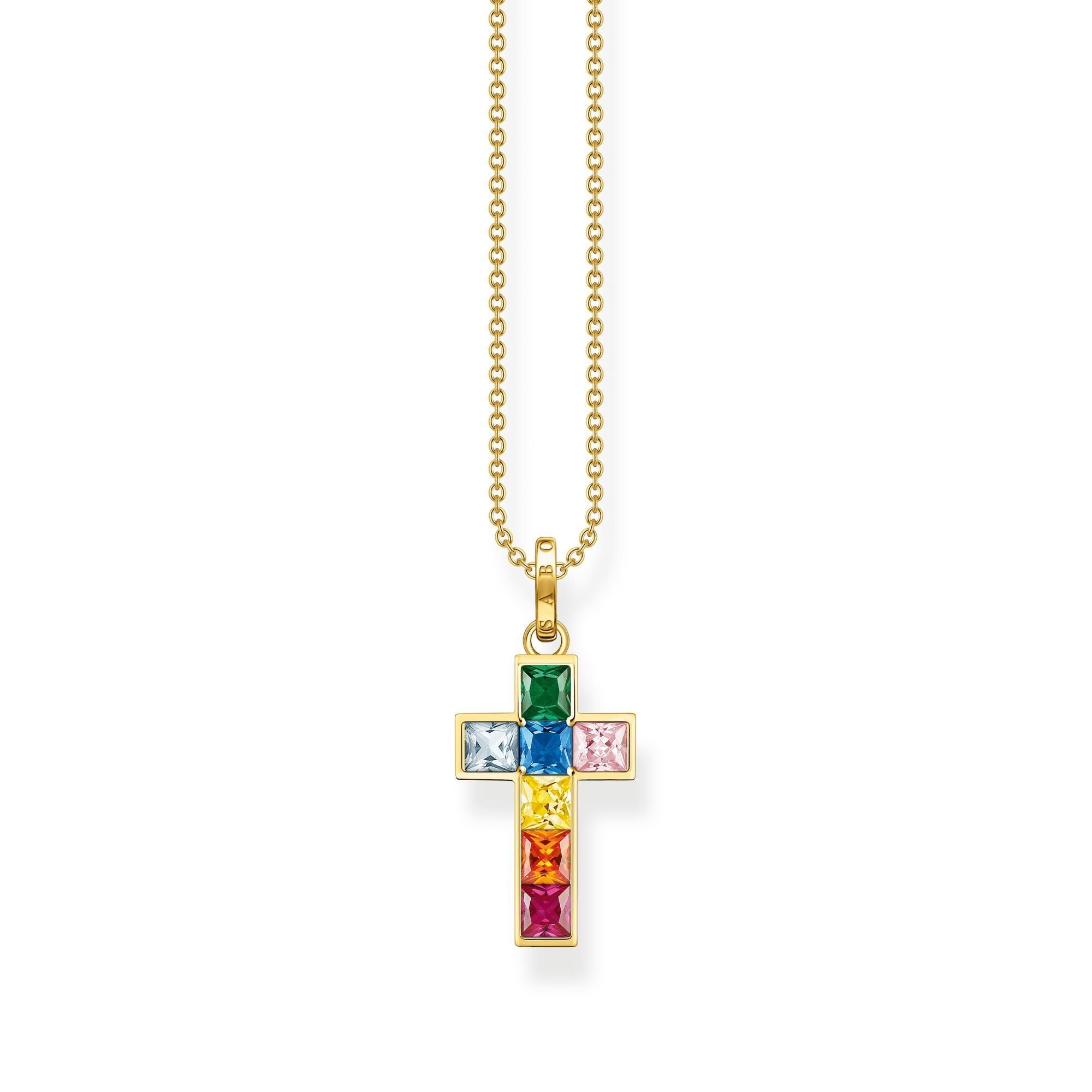Thomas Sabo Gold Plated Sterling Silver Colourful Stone Cross Necklace