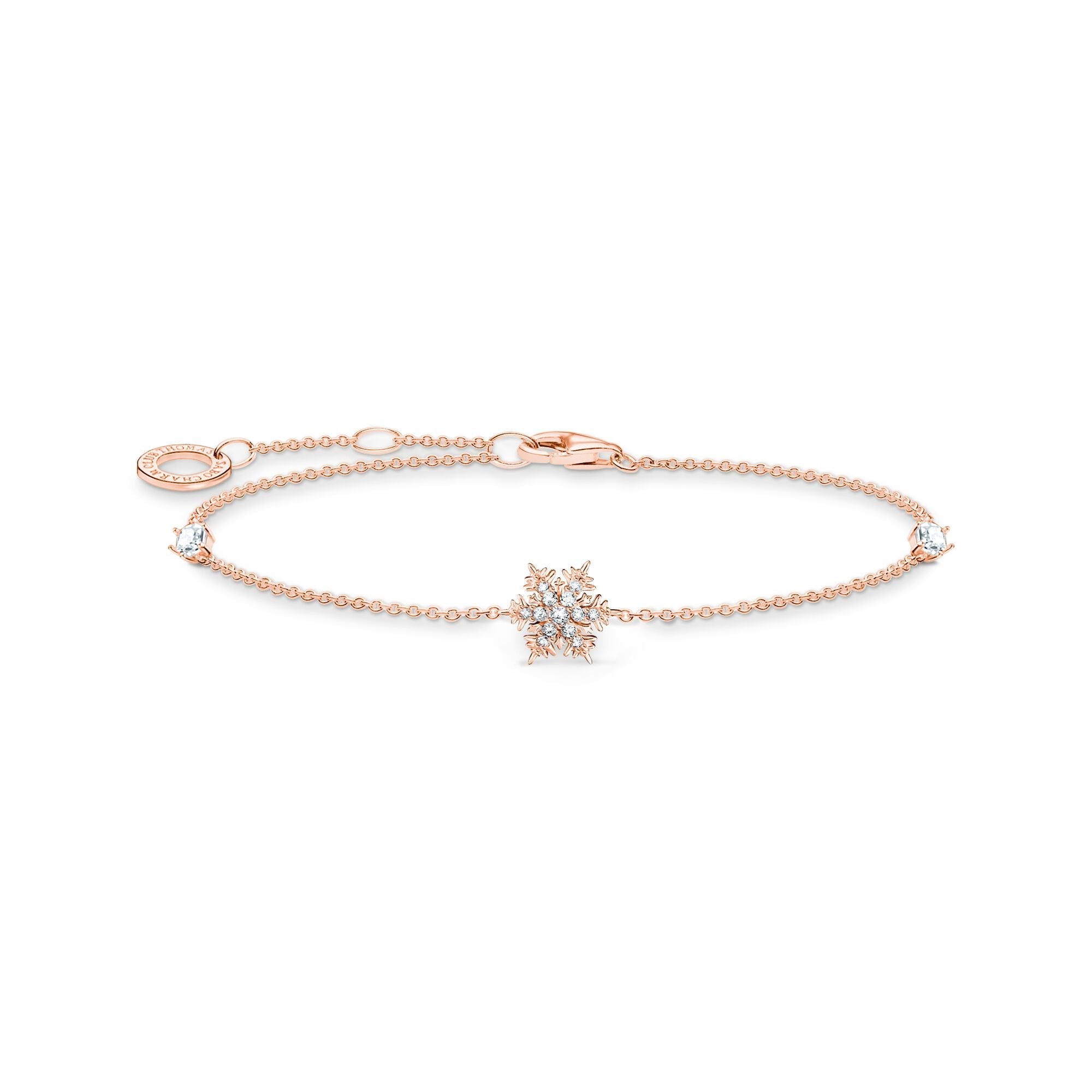 Thomas Sabo Rose Gold Plated Sterling Silver Snowflake White Stones Bracelet