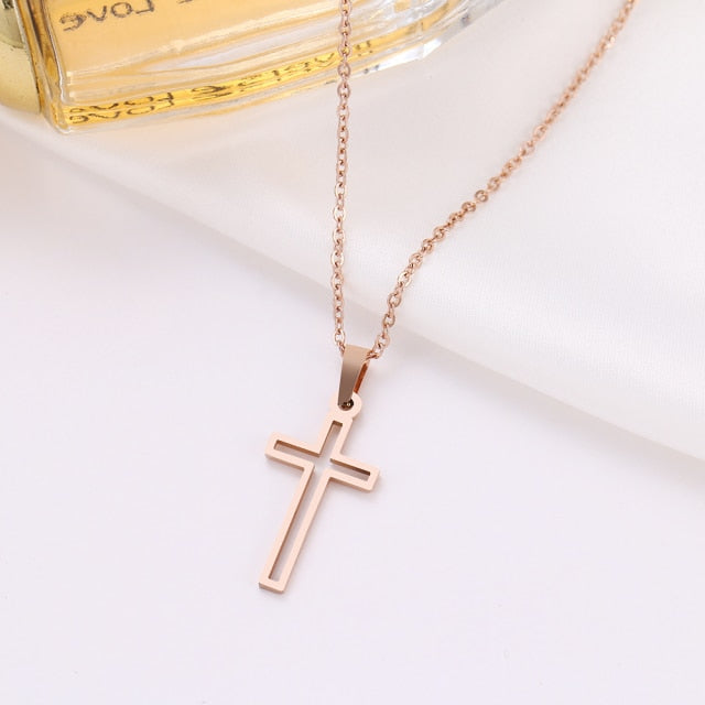 small cross necklace womens rose gold