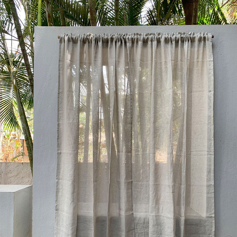 Blue Stone Washed Linen Curtain Panel with Ties - LinenMe