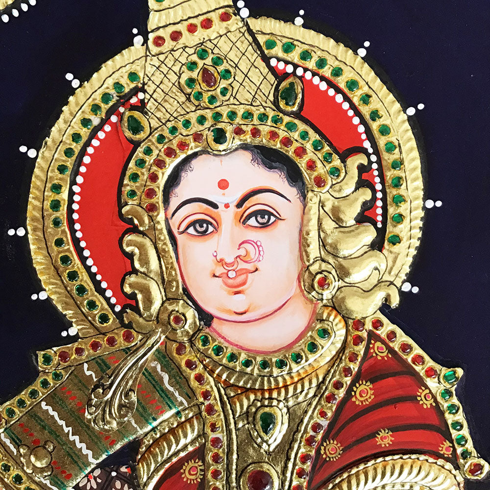 Gold Tanjore Painting of Annapoorani in Red Saree, Teakwood Frame ...