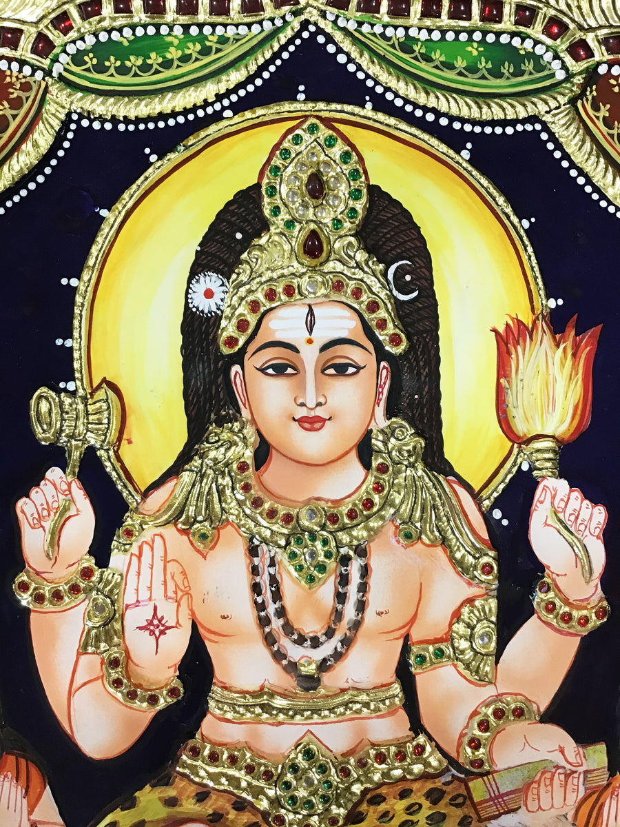 Gold Tanjore Painting of Dhakshinamoorthy, Teakwood Frame, Prayed ...