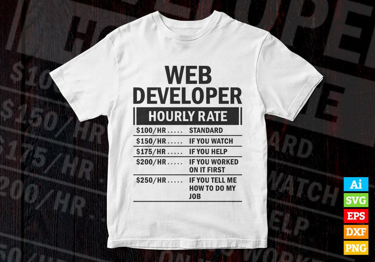 Web Developer Hourly Rate Editable Vector T-shirt Design in Ai Svg Files