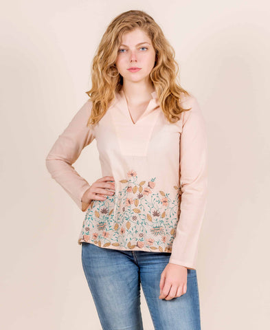 COTTON PINK MULTICOLOURED EMBROIDERED SHORT TOP