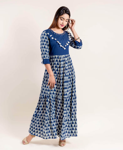 Anarkali Fused Floor Length Indo Western Dress with Front Tassels