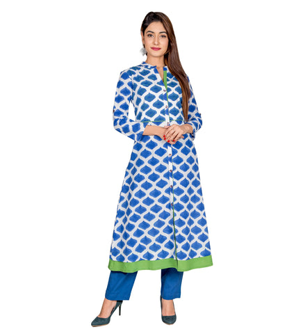 Blue Hand Block Printed Indo Western Kurti