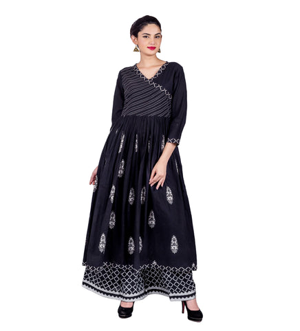 Embroidered Ball Gown Angrakha Style Kurta With Sailor Pant Palazzos