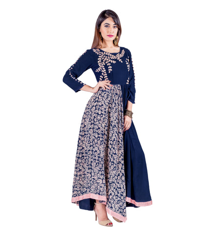 Block Print Gotta Patti Asymmetrical indo western dress for engagement