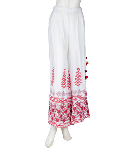 Hand Block Printed Flared Palazzos With Tribal Tassels