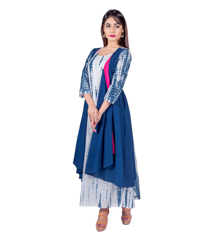 Indigo Tie and Dye Indo Western Gown with Attached Shrug