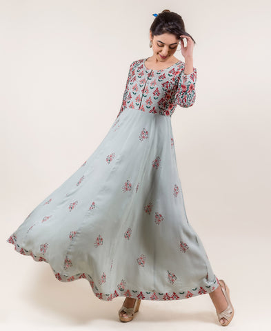 Ravishing Anarkali long dress in Mint