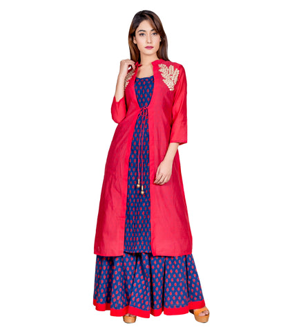 Red indo western dresses for engagement