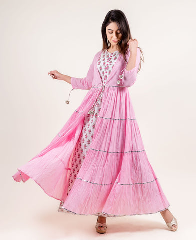 Cotton Tiered Long indo western dresses for engagement