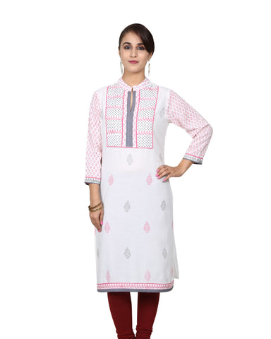 Offwhite and Pink Block Printed Kurta